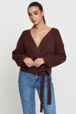 Brown Knit Cardigan Long Sleeve Wrap