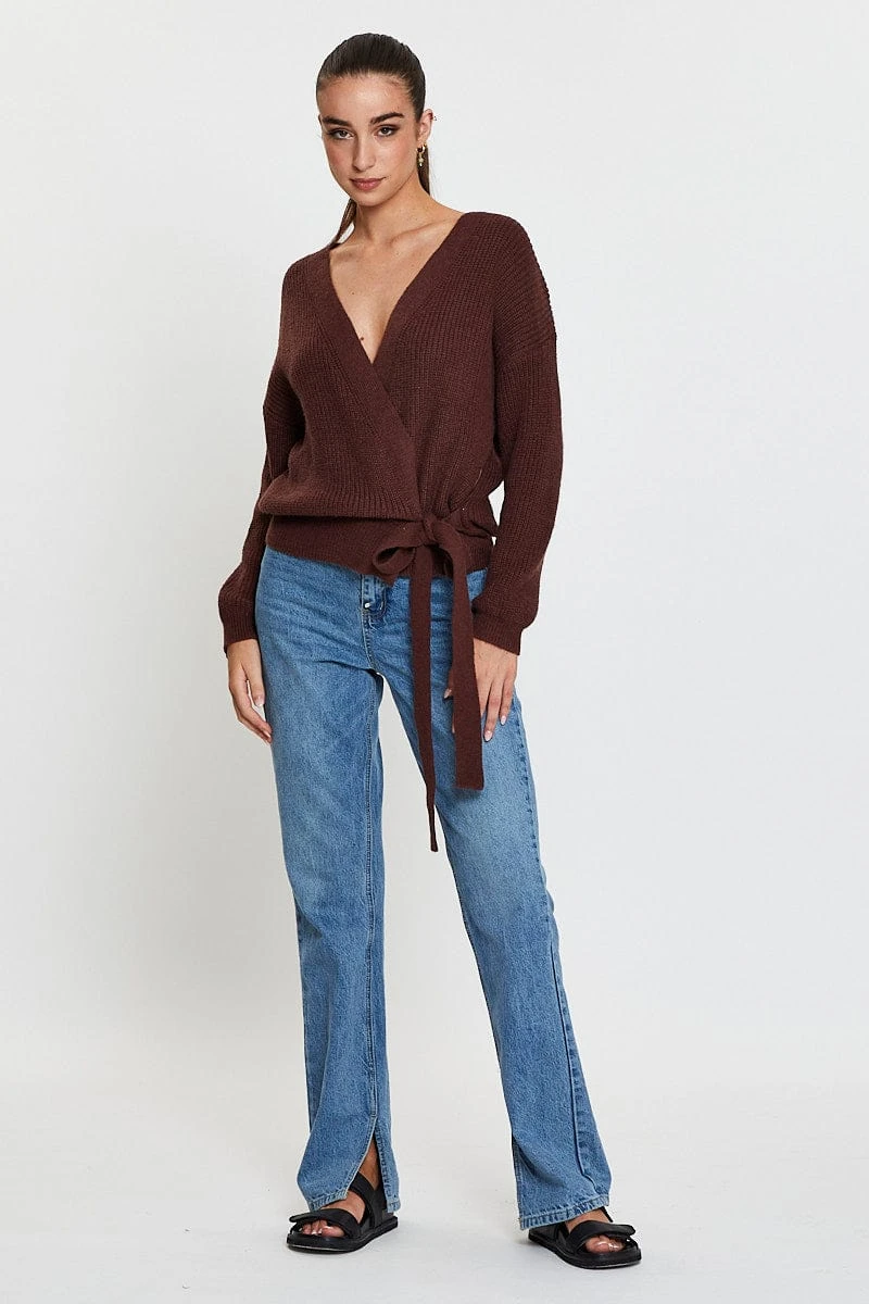 Brown Knit Cardigan Long Sleeve Wrap 2 Brown Knit Cardigan Long Sleeve Wrap - Image 2