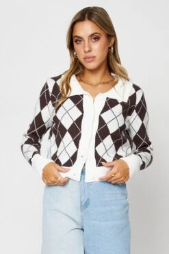 Check Knit Cardigan Long Sleeve Collared 8 Check Knit Cardigan Long Sleeve Collared -FabWear Shop oversize cardigan check knit cardigan long sleeve collared 32965147492545