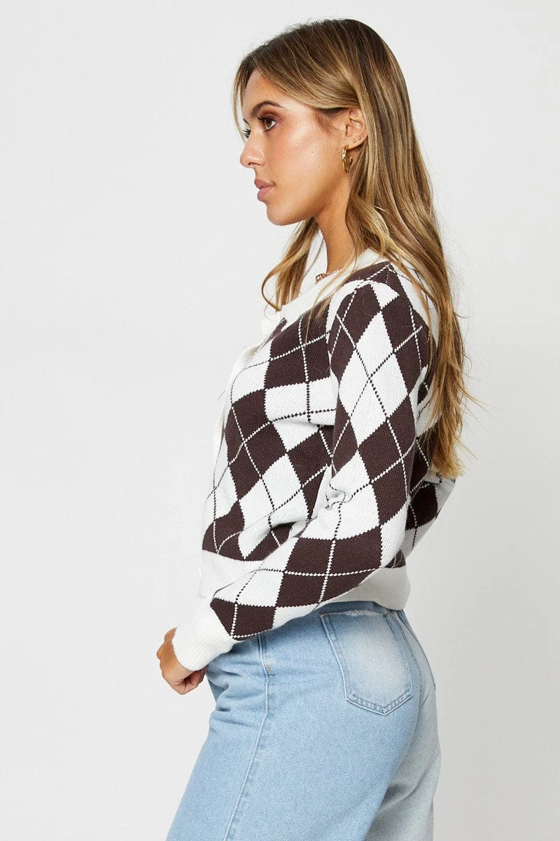 Check Knit Cardigan Long Sleeve Collared 4 Check Knit Cardigan Long Sleeve Collared - Image 4