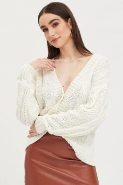 White Knit Cardigan Long Sleeve Relaxed Cable -FabWear Shop oversize cardigan white knit cardigan long sleeve relaxed cable 32965140938945