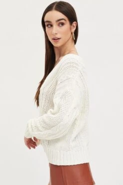 White Knit Cardigan Long Sleeve Relaxed Cable -FabWear Shop oversize cardigan white knit cardigan long sleeve relaxed cable 32965140971713