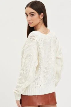 White Knit Cardigan Long Sleeve Relaxed Cable -FabWear Shop oversize cardigan white knit cardigan long sleeve relaxed cable 32965141004481