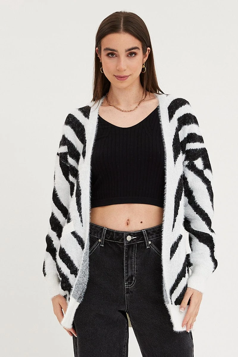 Print Knit Cardigan Long Sleeve Longline 1 Print Knit Cardigan Long Sleeve Longline
