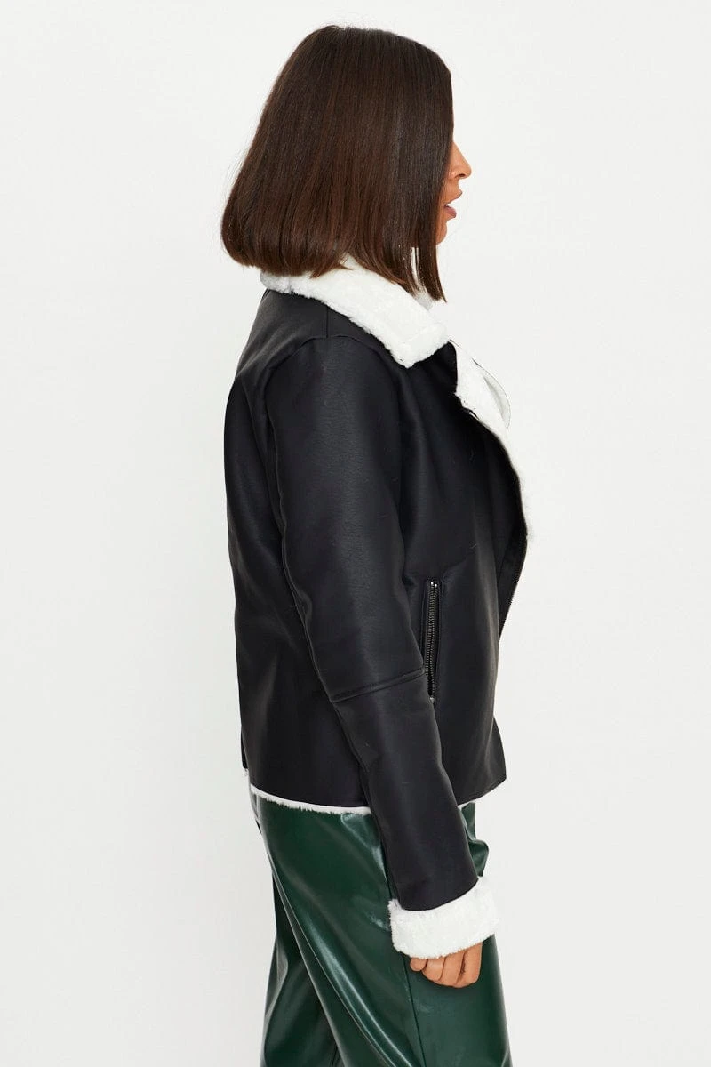 Black Hood Jacket Faux Leather 4 Black Hood Jacket Faux Leather - Image 4