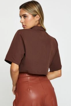 Brown Crop Shirts Short Sleeve Collared 10 Brown Crop Shirts Short Sleeve Collared -FabWear Shop semi crop brown crop shirts short sleeve collared 32966887637185