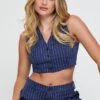 Stripe Crop Shirts Sleeveless Â  V-Neck