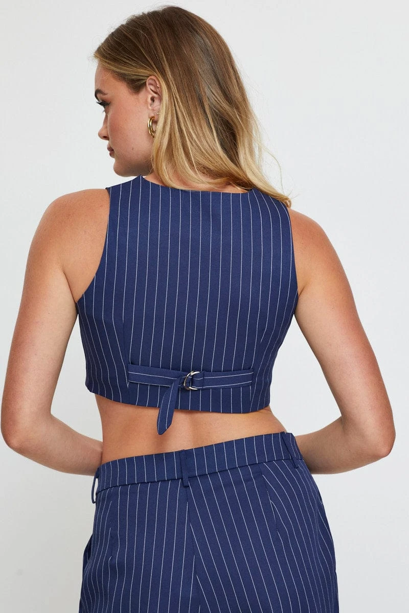 Stripe Crop Shirts Sleeveless  V-Neck 5 Stripe Crop Shirts Sleeveless  V-Neck - Image 5