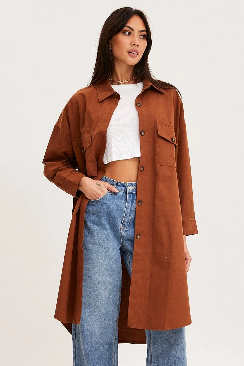Brown Oversized Shirts Long Sleeve Collared 1 Brown Oversized Shirts Long Sleeve Collared