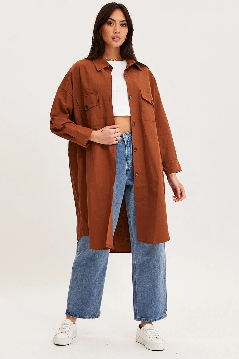 Brown Oversized Shirts Long Sleeve Collared 2 Brown Oversized Shirts Long Sleeve Collared - Image 2