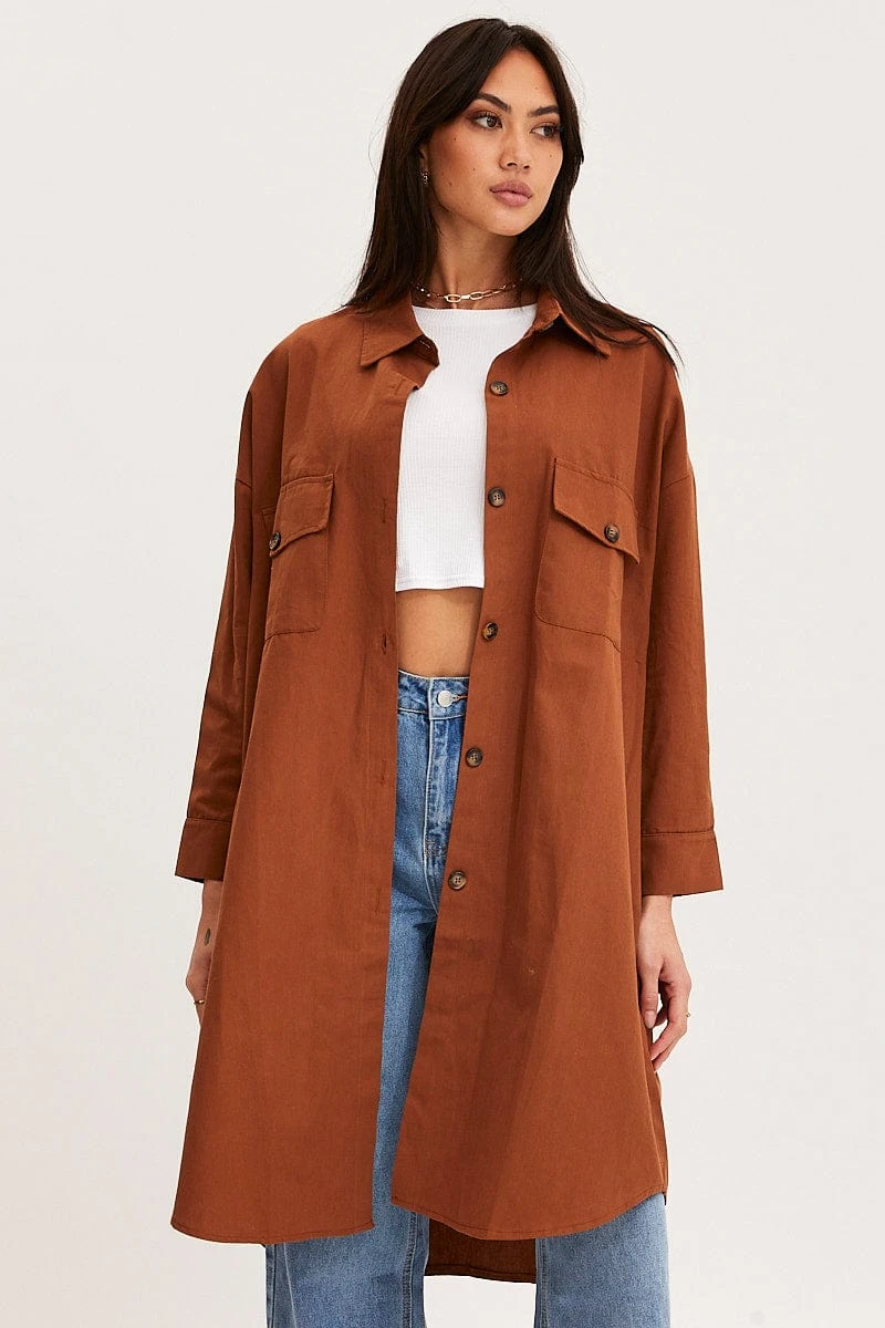 Brown Oversized Shirts Long Sleeve Collared 3 Brown Oversized Shirts Long Sleeve Collared - Image 3