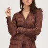 Brown Plisse Shirts Long Sleeve