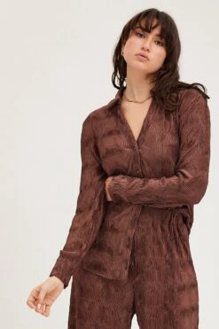 Brown Plisse Shirts Long Sleeve -FabWear Shop shirt brown plisse shirts long sleeve 32967117439169