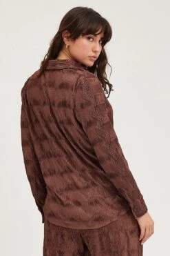 Brown Plisse Shirts Long Sleeve -FabWear Shop shirt brown plisse shirts long sleeve 32967117570241