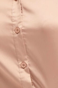 Camel Neutral Satin Shirt Long Sleeve Collared Longline -FabWear Shop shirt camel neutral satin shirt long sleeve collared longline 32981083357377