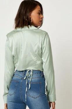 Green Satin Wrap Shirt 9 Green Satin Wrap Shirt -FabWear Shop shirt green satin wrap shirt 32967075791041