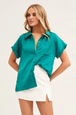 Green Short Sleeve Button Shirt -FabWear Shop shirt green short sleeve button shirt 32981072871617
