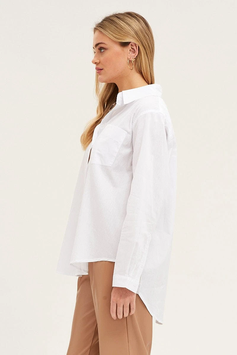 White Cotton Poplin Long Sleeve Button Up Shirt 4 White Cotton Poplin Long Sleeve Button Up Shirt - Image 4