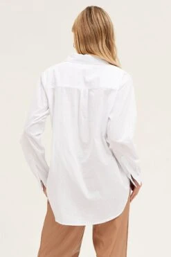 White Cotton Poplin Long Sleeve Button Up Shirt 10 White Cotton Poplin Long Sleeve Button Up Shirt -FabWear Shop shirt white cotton poplin long sleeve button up shirt 32967022117057
