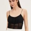 Black Sleeveless Corset Look Waist Detail Mesh Bodysuit
