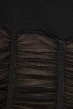Black Sleeveless Corset Look Waist Detail Mesh Bodysuit -FabWear Shop singlet black sleeveless corset look waist detail mesh bodysuit 32965967806657
