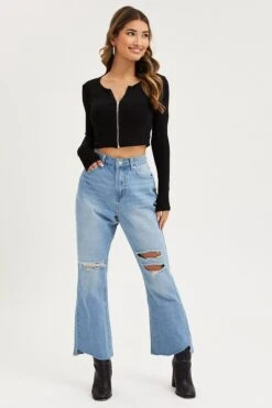 Blue Flare Denim Jeans Mid Rise -FabWear Shop skinny jean blue flare denim jeans mid rise 32967354187969