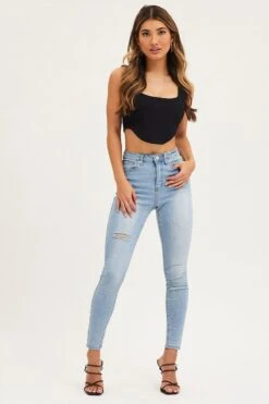 Blue Mid Rise Skinny Denim Jeans