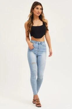 Blue Mid Rise Skinny Denim Jeans -FabWear Shop skinny jean blue skinny denim jeans high rise 32967368999105