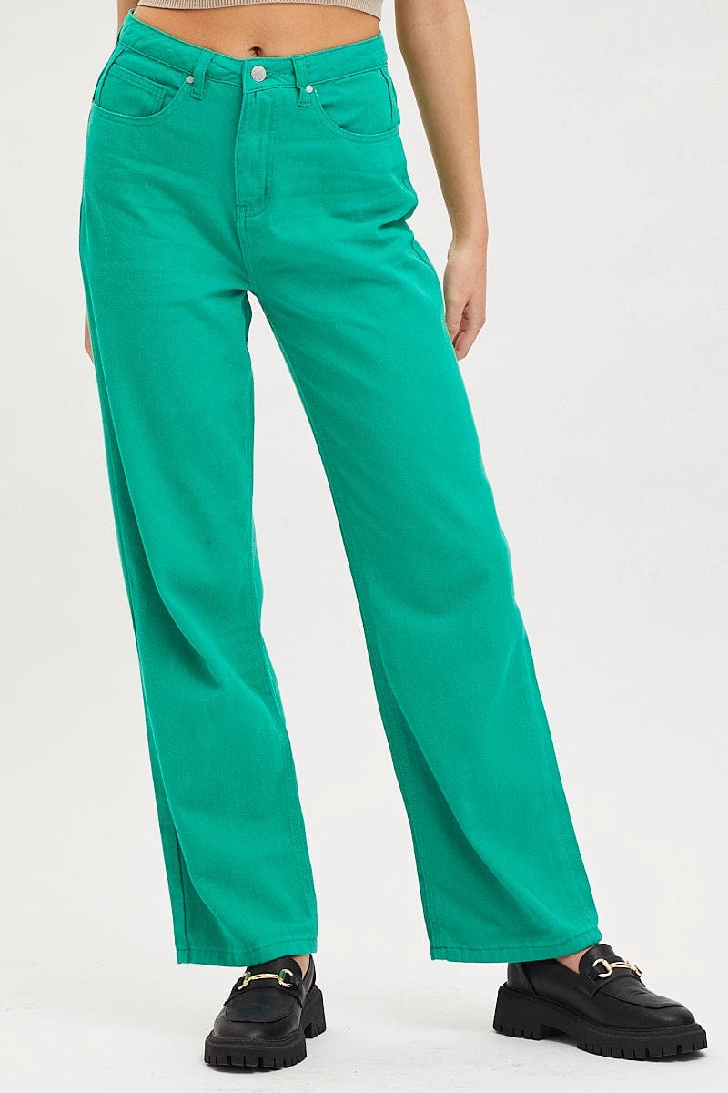 Green Straight Denim Jeans High Rise 2 Green Straight Denim Jeans High Rise - Image 2