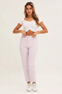 Purple High Rise Mom Denim Jean -FabWear Shop straight jean purple high rise mom denim jean 33006849097921