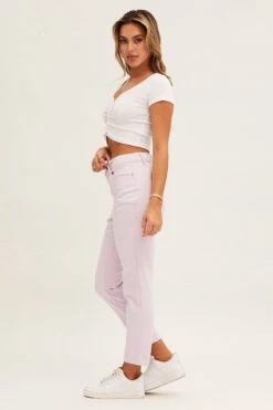 Purple High Rise Mom Denim Jean -FabWear Shop straight jean purple high rise mom denim jean 33006849130689