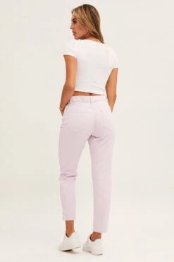 Purple High Rise Mom Denim Jean -FabWear Shop straight jean purple high rise mom denim jean 33006849163457
