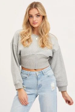 Grey Corset Jumper Long Sleeve -FabWear Shop sweater grey corset jumper long sleeve 32966075777217