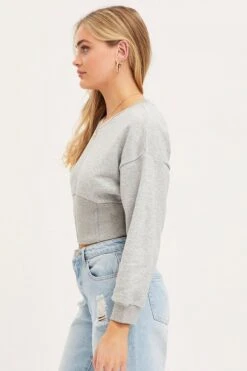 Grey Corset Jumper Long Sleeve -FabWear Shop sweater grey corset jumper long sleeve 32966075842753