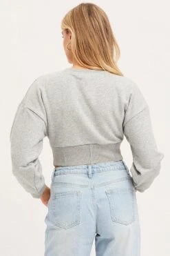 Grey Corset Jumper Long Sleeve -FabWear Shop sweater grey corset jumper long sleeve 32966075908289