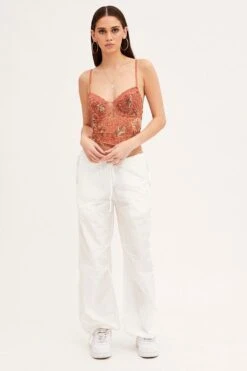 FabWear Shop -FabWear Shop top brown floral print mesh corset top 33126743048385