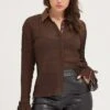 Brown Pleated Shirt Long Flare Sleeve