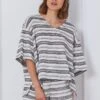 Stripe Shirts Short Sleeve V-Neck