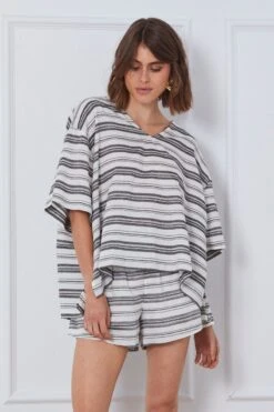 Stripe Shirts Short Sleeve V-Neck -FabWear Shop top stripe shirts short sleeve v neck 32964733075649