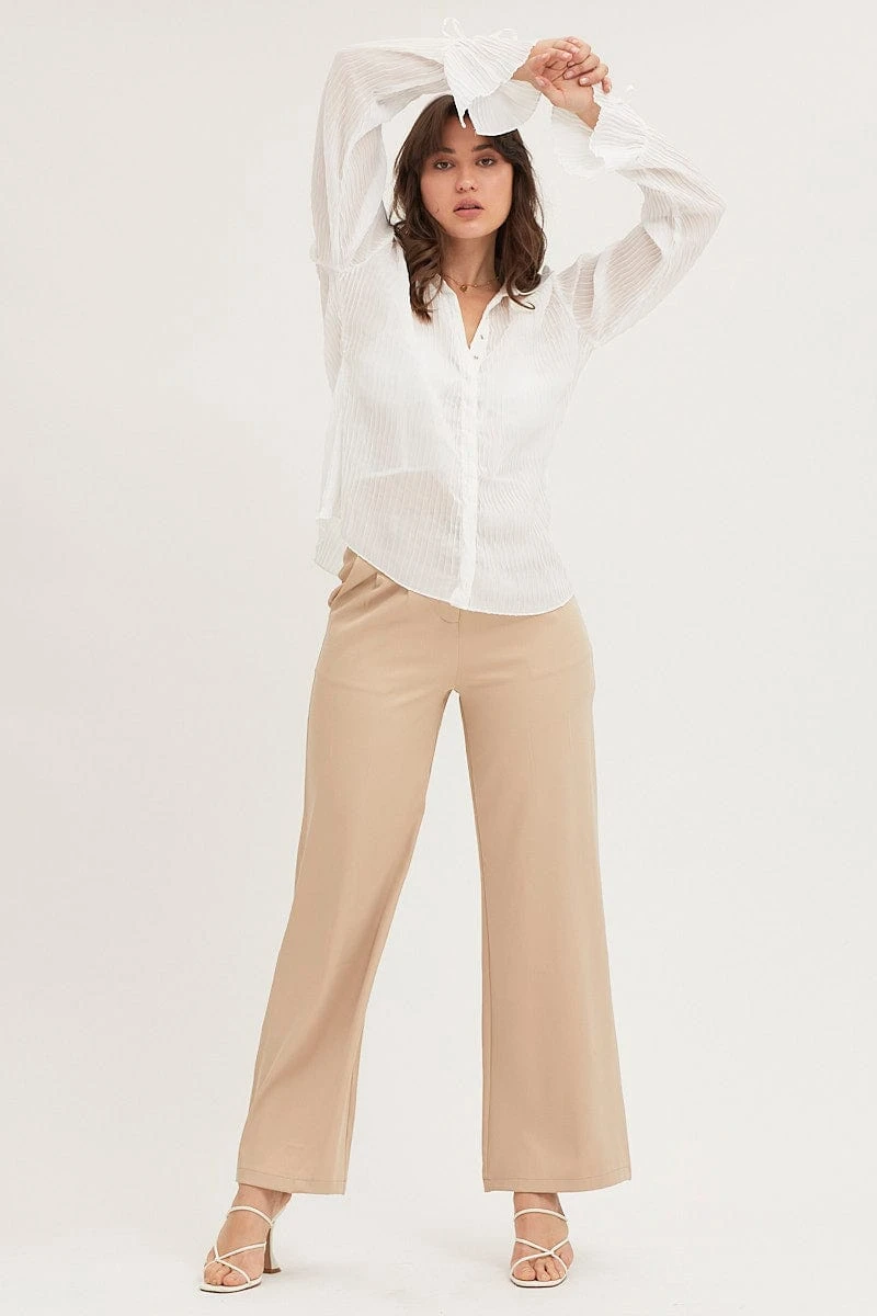 White Pleated Shirt Long Flare Sleeve 2 White Pleated Shirt Long Flare Sleeve - Image 2