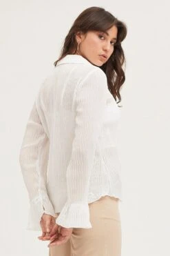 White Pleated Shirt Long Flare Sleeve 10 White Pleated Shirt Long Flare Sleeve -FabWear Shop top white pleated shirt long flare sleeve 32966034555073