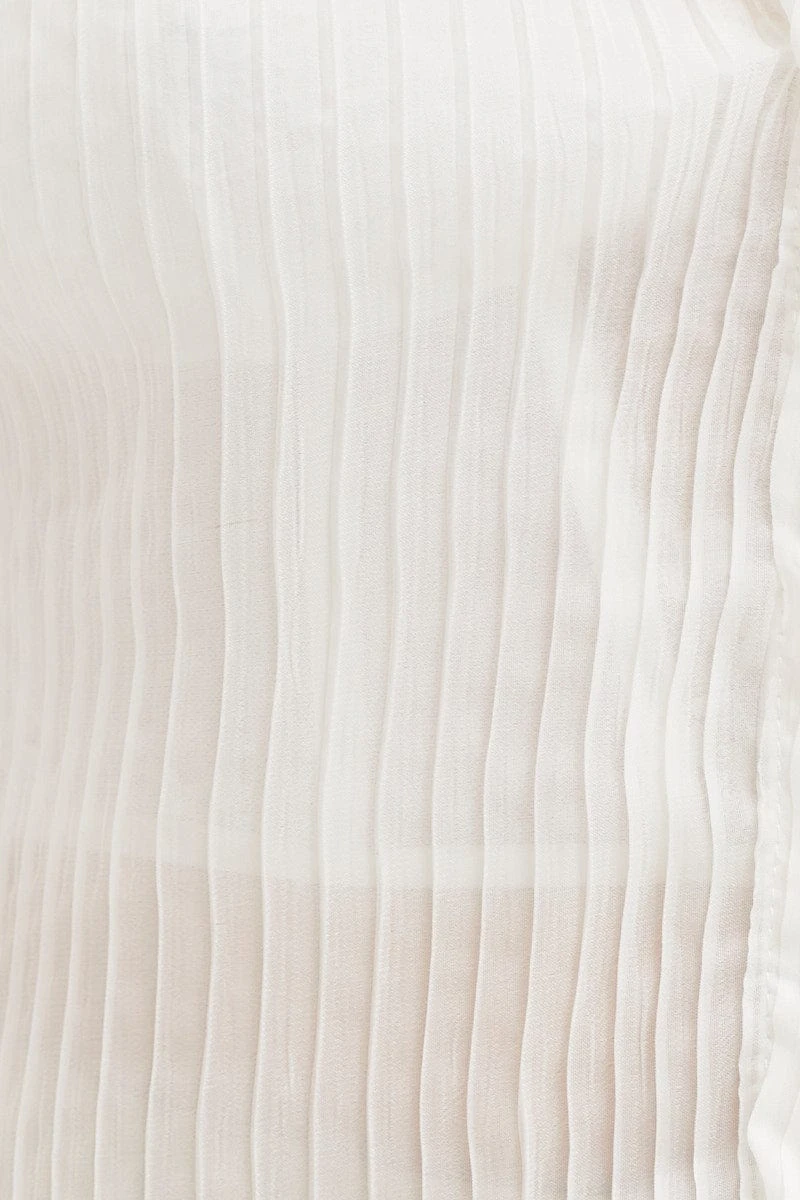 White Pleated Shirt Long Flare Sleeve 6 White Pleated Shirt Long Flare Sleeve - Image 6