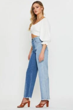 Blue Two Tone Colourblock Denim Jean 7 Blue Two Tone Colourblock Denim Jean -FabWear Shop trial denim blue two tone colourblock denim jean 33006852243649