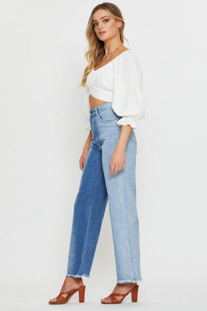 Blue Two Tone Colourblock Denim Jean 3 Blue Two Tone Colourblock Denim Jean - Image 3