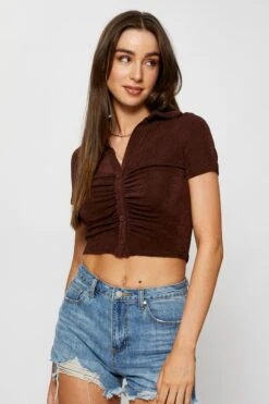 Brown Jersey Shirt Ruche -FabWear Shop tshirt brown jersey shirt ruche 32966331465921