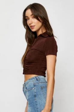 Brown Jersey Shirt Ruche -FabWear Shop tshirt brown jersey shirt ruche 32966331498689