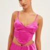 Pink Corset Top Sleeveless Sweetheart Crop Satin