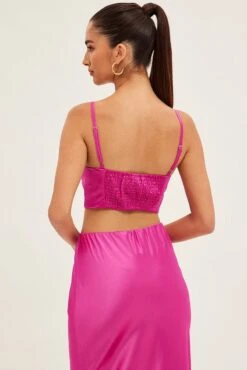 Pink Corset Top Sleeveless Sweetheart Crop Satin -FabWear Shop wc0017x 47cb hot pink 5