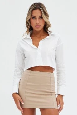 White Crop Shirt Long Sleeve Collared Button Up Slim Fit 8 White Crop Shirt Long Sleeve Collared Button Up Slim Fit -FabWear Shop wc0078a 35cb white 3