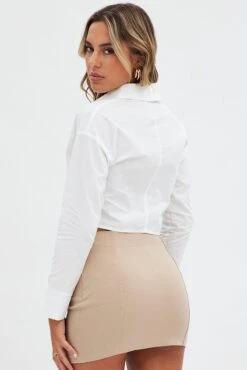 White Crop Shirt Long Sleeve Collared Button Up Slim Fit 10 White Crop Shirt Long Sleeve Collared Button Up Slim Fit -FabWear Shop wc0078a 35cb white 5